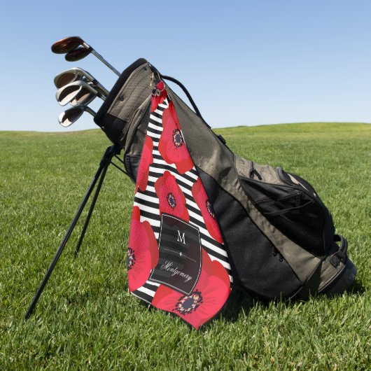 Papavers en Stripes - Monogram Golfhanddoek (Groen)