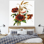 Papavers en tarwebotanische kunst canvas afdruk (Insitu (Slaapkamer))