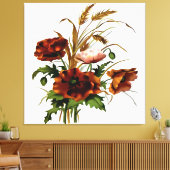 Papavers en tarwebotanische kunst canvas afdruk (Insitu (Woonkamer))