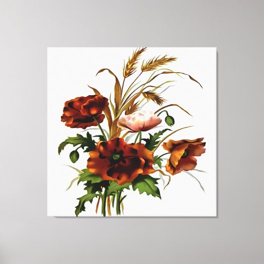 Papavers en tarwebotanische kunst canvas afdruk (Voorkant)