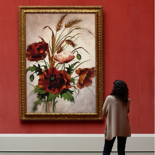 Papavers en tarwebotanische kunst canvas afdruk