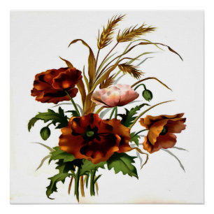 Papavers en tarwebotanische kunst perfect poster