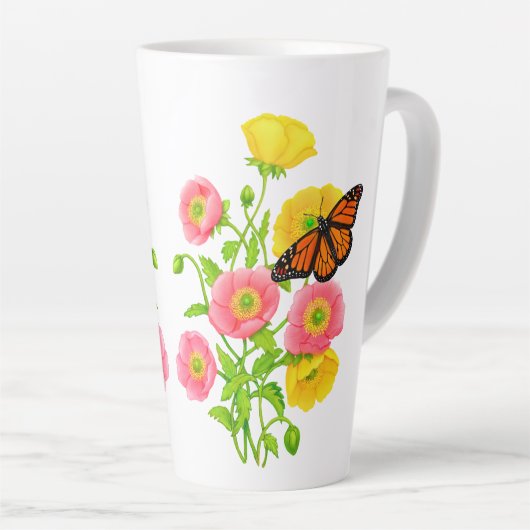Papavers en vlinders Fine Art Latte Mok (Rechterhoek)