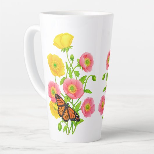 Papavers en vlinders Fine Art Latte Mok (Linkerhoek)