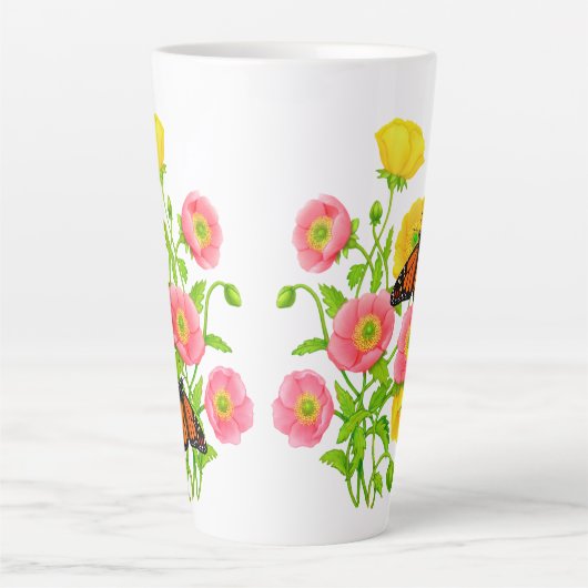 Papavers en vlinders Fine Art Latte Mok (Voorkant)