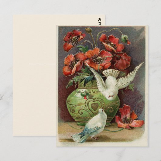  papavers en vogels briefkaart (Voorkant / Achterkant)