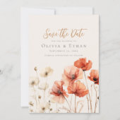 Papavers en Wildbloemen Bewaar de datum Kaart (Voorkant)
