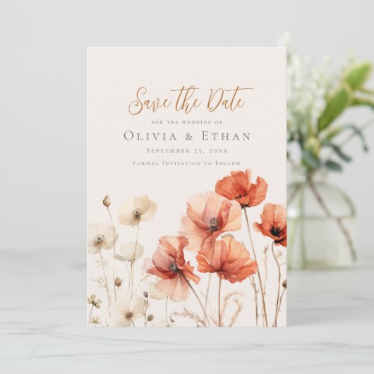 Papavers en Wildbloemen Bewaar de datum Kaart (Staand voorkant)