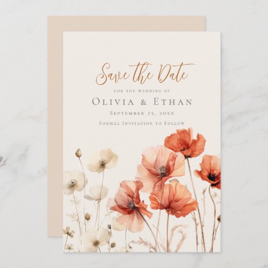 Papavers en Wildbloemen Bewaar de datum Kaart (Voorkant / Achterkant)