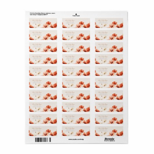 Papavers en Wildbloemen Bruiloft RSVP Etiket (Full Sheet)