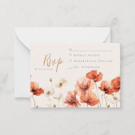 Papavers en Wildbloemen Bruiloft RSVP Notitiekaartje