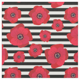 Papavers en zwarte tapes - Naadloos patroonpatroon Stof