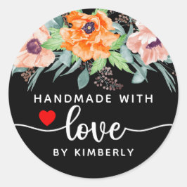 Papavers handgemaakt met Love Black Ronde Sticker