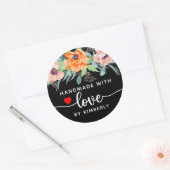Papavers handgemaakt met Love Black Ronde Sticker (Envelop)