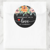 Papavers handgemaakt met Love Black Ronde Sticker (Tas)