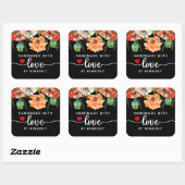 Papavers handgemaakt met Love Black Square Sticker (Vel)
