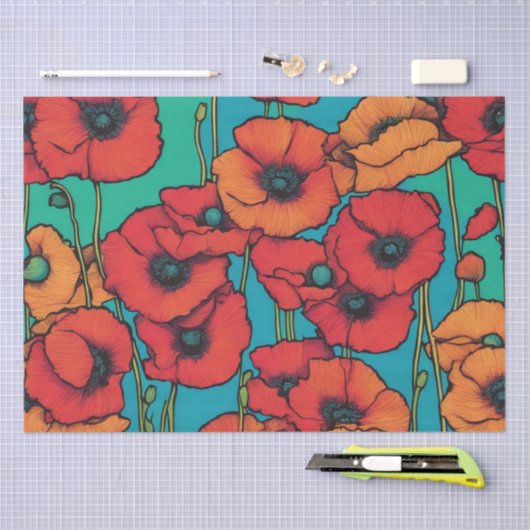 Papavers in Bloom Decoupage Papier (Craft)