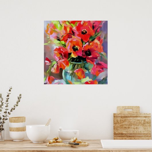 papavers in een glazen vet poster (Keuken)