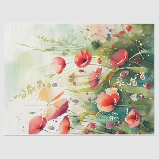 Papavers in een veld Decoupage Tissuepapier (Voorkant)