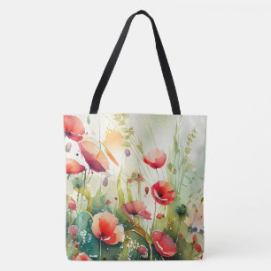 Papavers in een veld tote bag