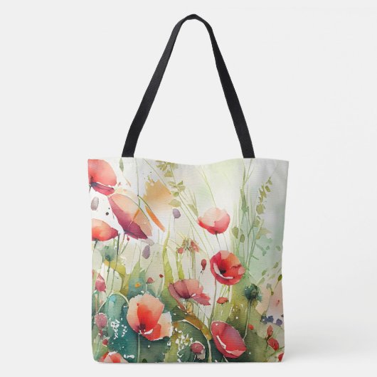 Papavers in een veld tote bag (Achterkant)