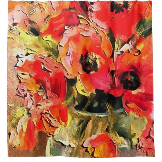 Papavers in een zwarte omlijsting van glas douchegordijn (Voorkant)