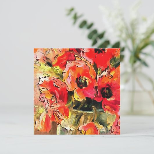 Papavers in een zwarte omlijsting van glas kaart (Staand voorkant)