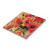 Papavers in een zwarte omlijsting van glas tegeltje (Zijkant)