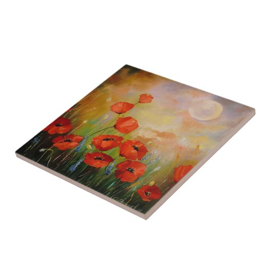 Papavers in het maanlicht tegeltje (Zijkant)