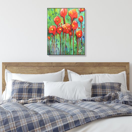 Papavers in het voorjaar canvas afdruk (Insitu (Slaapkamer))