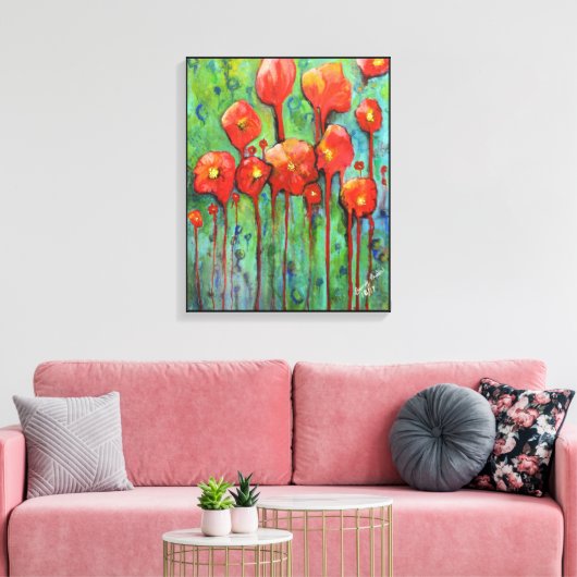 Papavers in het voorjaar canvas afdruk (Insitu (Woonkamer))