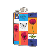 Papavers in kleurrijke dozen heupfles (Links)