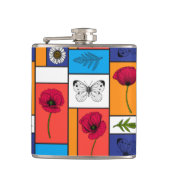 Papavers in kleurrijke dozen heupfles (Voorkant)