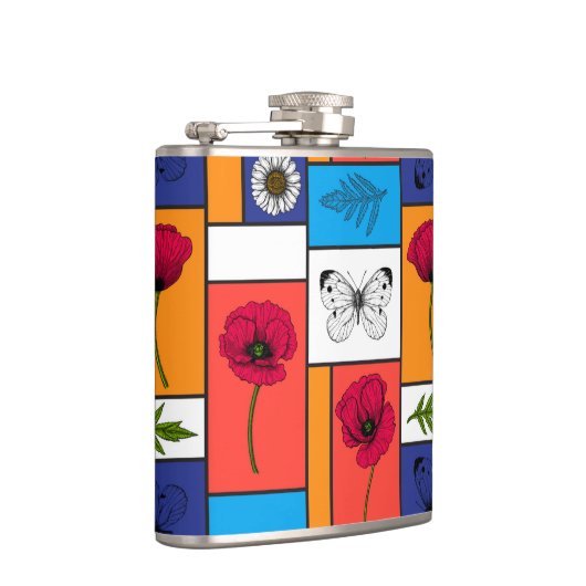 Papavers in kleurrijke dozen heupfles (Rechts)