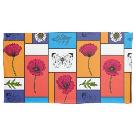 Papavers in kleurrijke dozen kussensloop (Voorkant-Links)