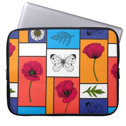 Papavers in kleurrijke dozen laptop sleeve (Voorkant)