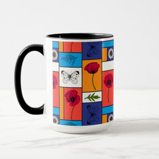 Papavers in kleurrijke dozen mok (Links)