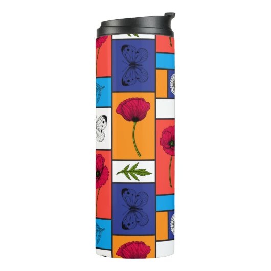 Papavers in kleurrijke dozen thermische droogtromm thermosbeker (Gedraaid links)