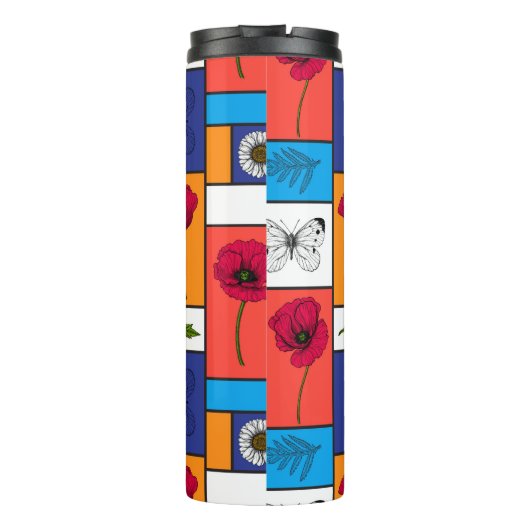 Papavers in kleurrijke dozen thermische droogtromm thermosbeker (Achterkant)