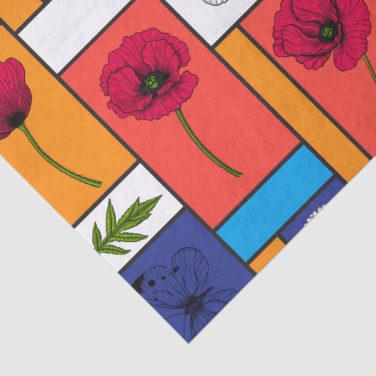 Papavers in kleurrijke dozen tissuepapier (Detail)