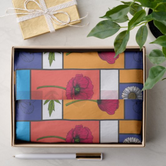 Papavers in kleurrijke dozen tissuepapier (Geschenk)