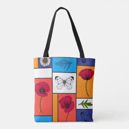 Papavers in kleurrijke dozen tote bag (Achterkant)