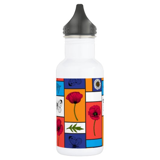 Papavers in kleurrijke dozen waterfles  (Links)