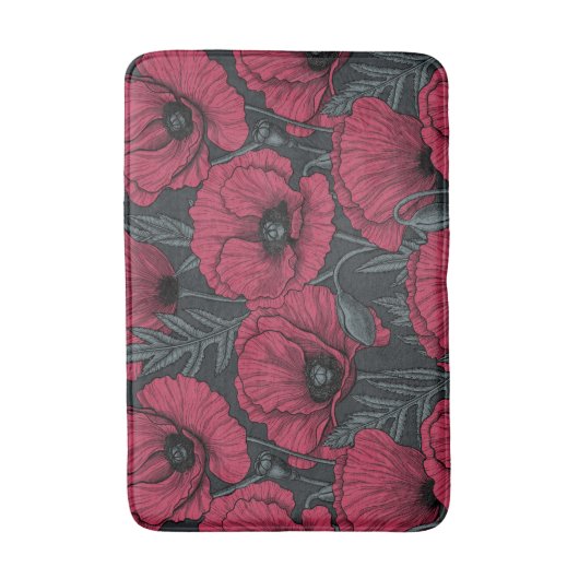 Papavers in Viva Magenta Badmat (Voorkant Verticaal)