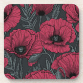 Papavers in Viva Magenta Bier Onderzetter (Voorkant)