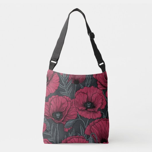 Papavers in Viva Magenta Crossbody Tas (Voorkant)