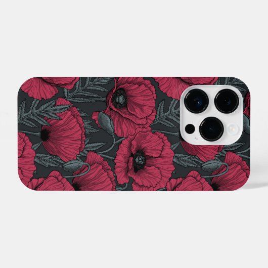 Papavers in Viva Magenta iPhone Hoesje (Achterkant horizontaal)