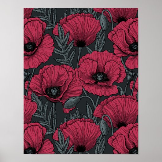 Papavers in Viva Magenta Poster (Voorkant)