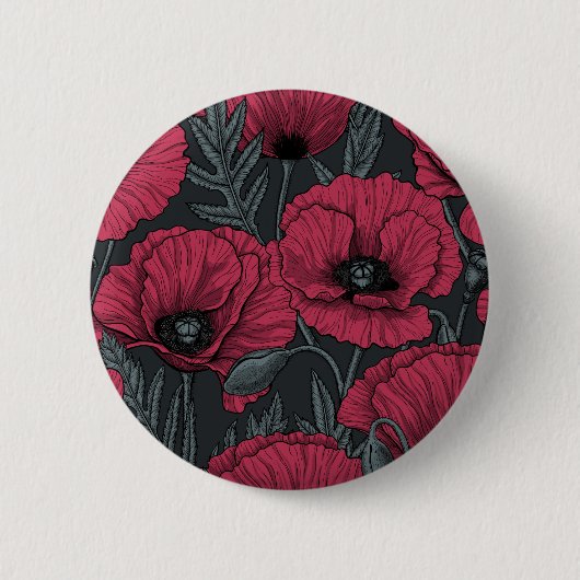 Papavers in Viva Magenta Ronde Button 5,7 Cm (Voorkant)
