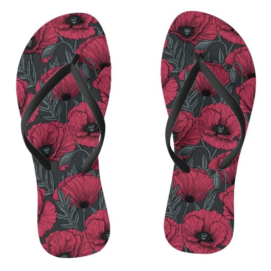 Papavers in Viva Magenta Teenslippers (Voetbed)